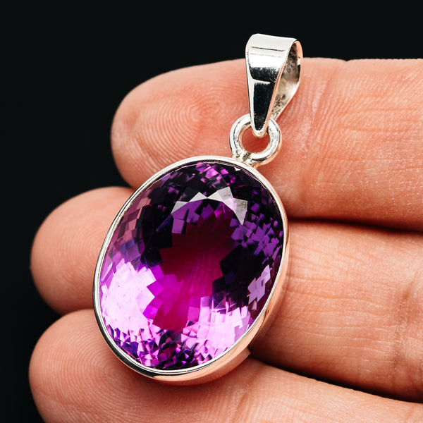Premium 43ct Faceted Brazilian Amethyst Pendant 1 1/2" (.925 Sterling Silver)