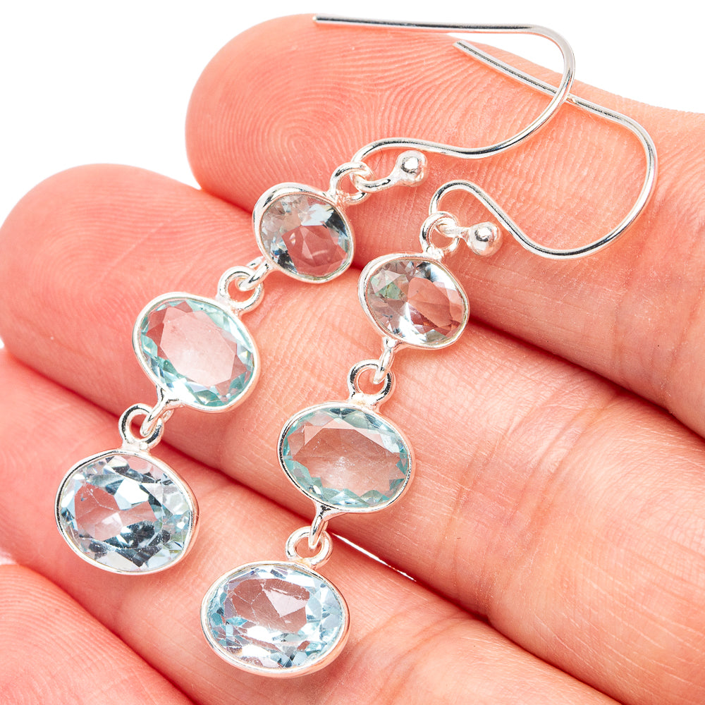 Dainty Blue Topaz Earrings 1 3/4" (925 Sterling Silver) E2888