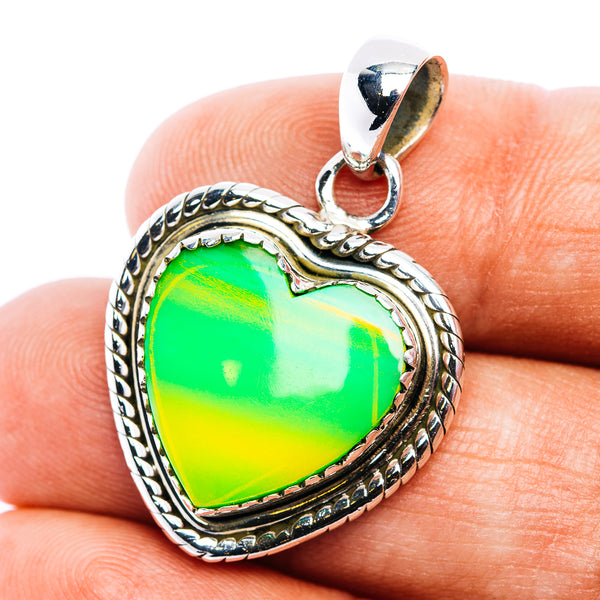 Green Aurora Opal Heart Pendant 1 3/8" (.925 Sterling Silver)
