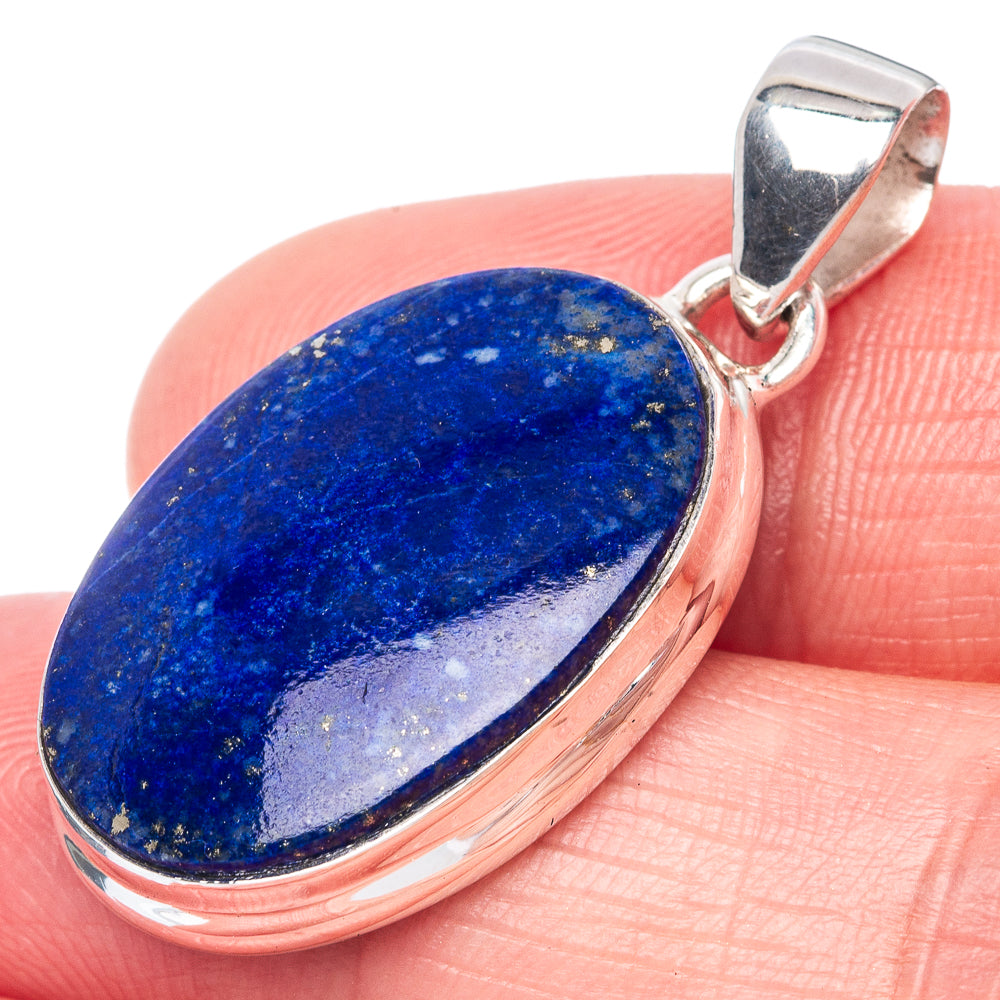 Oval lapis lazuli pendant, 925 sterling silver bezel and bail