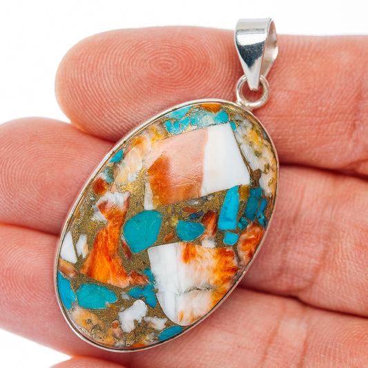 Premium Spiny Oyster Turquoise Pendant 1 7/8" (.925 Sterling Silver)