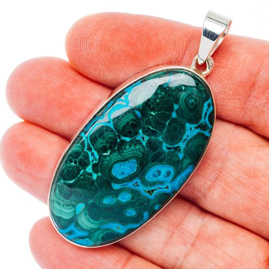 Huge Premium Malachite In Chrysocolla Pendant 2 1/4" (.925 Sterling Silver)