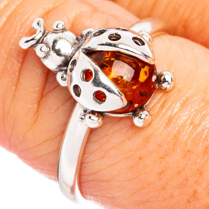 Baltic Amber Ladybug Ring Size 8.25 (.925 Sterling Silver)