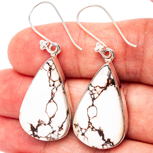 Premium White Horse Jasper Earrings 1 3/4" (.925 Sterling Silver)