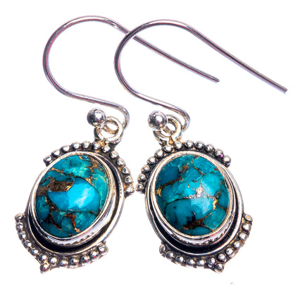 Blue Copper Turquoise Dainty Earrings 1 3/8" (925 Sterling Silver) E432494