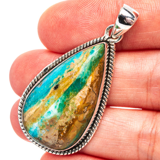 Sterling silver teardrop opal pendant with turquoise and gold stone, beaded edge