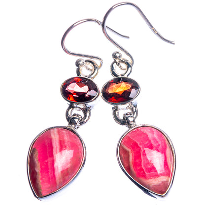 Rhodochrosite, Garnet 925 Sterling Silver Earrings 1 5/8"