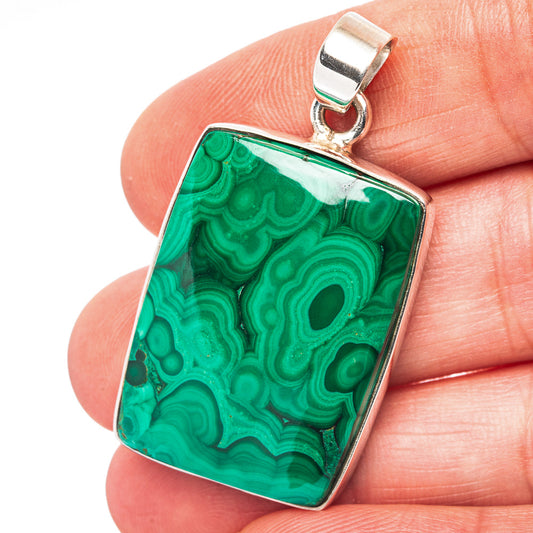 Malachite Pendant 1 5/8" (.925 Sterling Silver)
