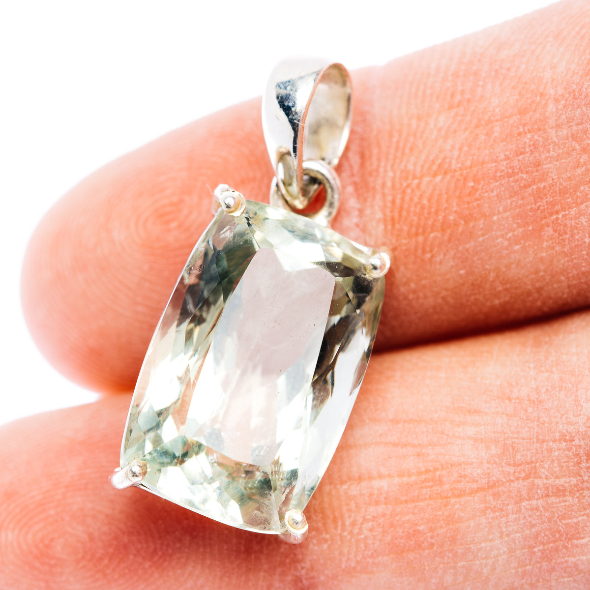 Faceted Prasiolite Pendant 1 1/8" (.925 Sterling Silver)