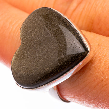 Large Gold Sheen Obsidian Ring Size 9 (925 Sterling Silver) R140788