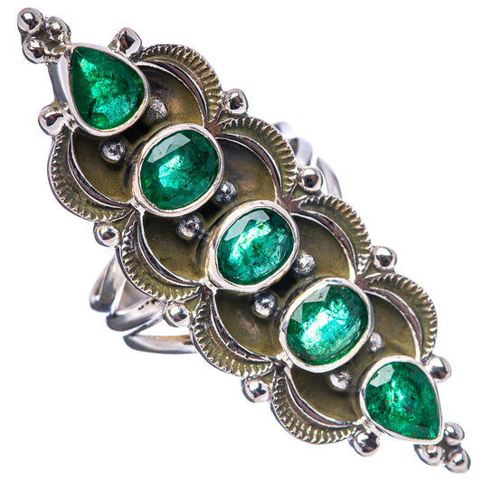 Sterling silver green gemstone ring with stacked oval and teardrop stones, scalloped bezels
