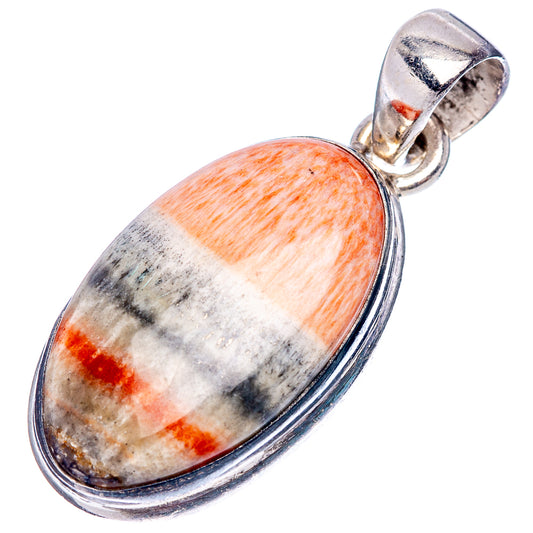 Sterling silver oval pendant with orange, white, and gray stone cabochon