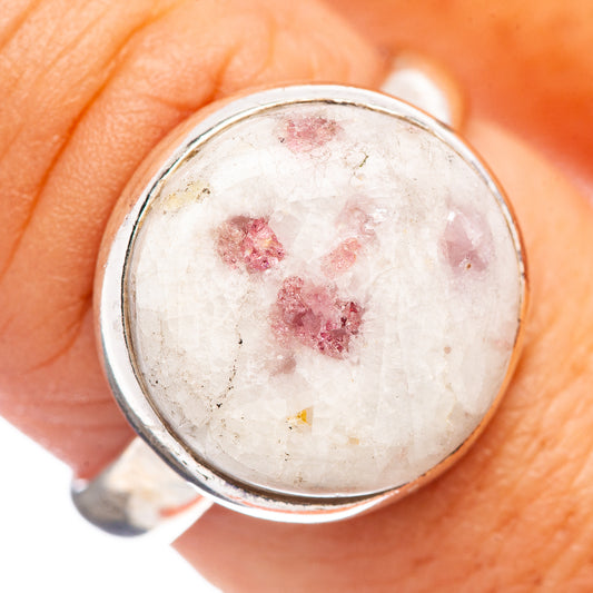 Pink tourmaline in quartz sterling silver ring, oval cabochon top view