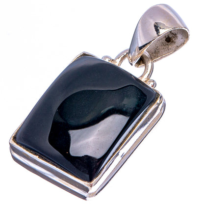 Dark onyx rectangle pendant with .925 sterling silver frame and loop bail