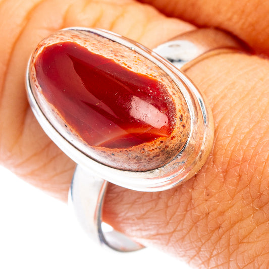 Sterling silver fire opal ring, oval red-orange stone on bezel setting