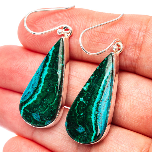 Teardrop malachite-chrysocolla earrings in green and turquoise with .925 sterling silver hooks