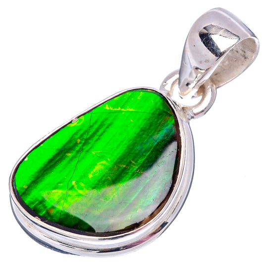 Sterling silver ammolite pendant with teardrop green iridescent stone and clasp loop