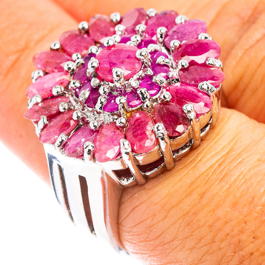 Ruby cluster sterling silver ring with pink gemstones and silver prong setting