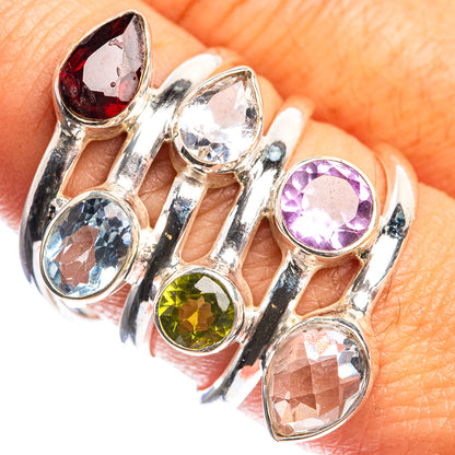 Large Garnet, White Quartz, Blue Topaz, Amethyst, Peridot 925 Sterling Silver Ring Size 8.75