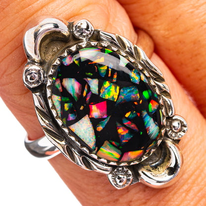 Southwestern Style Mosaic Opal Ring Size 9 Adjustable (.925 Sterling Silver)