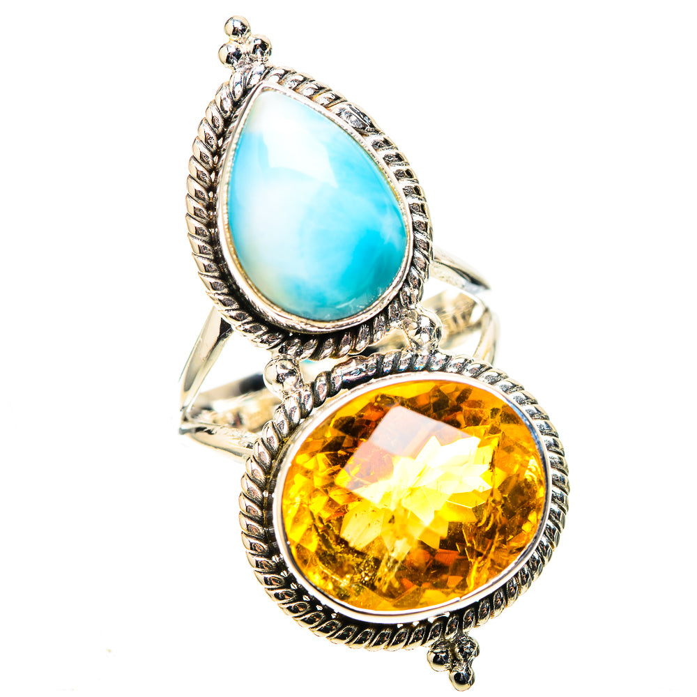 Large Faceted Citrine, Larimar Ring Size 8 (925 Sterling Silver) RING138606