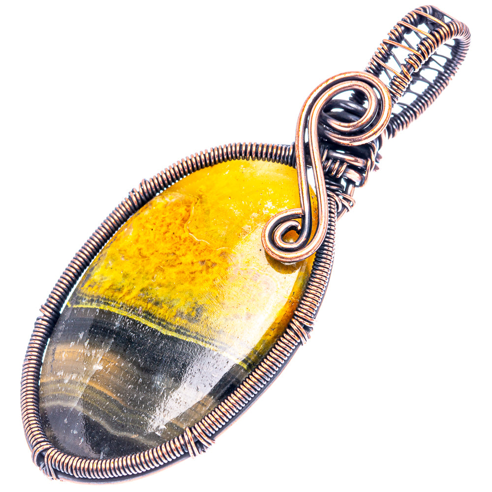 Bumblebee Jasper Wire Wrap Pendant 2 3/4" (Oxidized Copper)