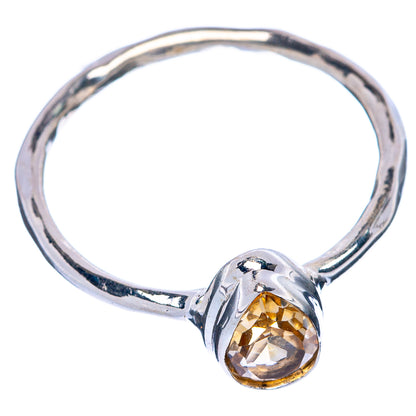 925 sterling silver dainty ring with faceted golden citrine, raised round bezel