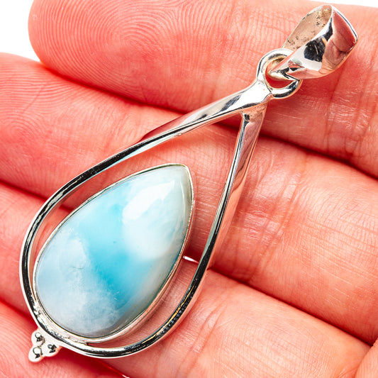Teardrop larimar pendant in .925 sterling silver bezel setting with loop bail