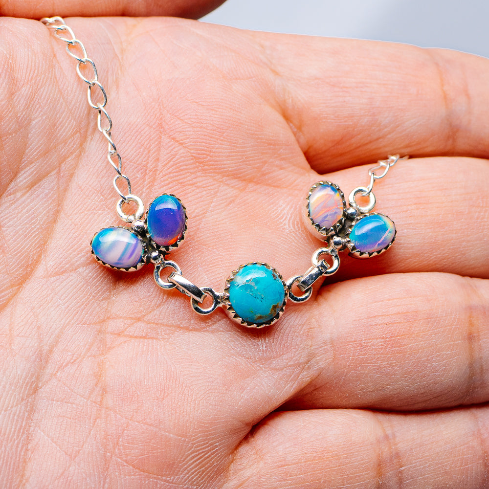 Southwestern Style Aurora Opal, Mohave Turquoise Bracelet 8 3/8" (.925 Sterling Silver)