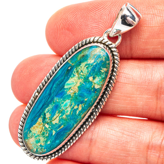 Oval Peruvian opal pendant in .925 sterling silver, teal and green stone bezel