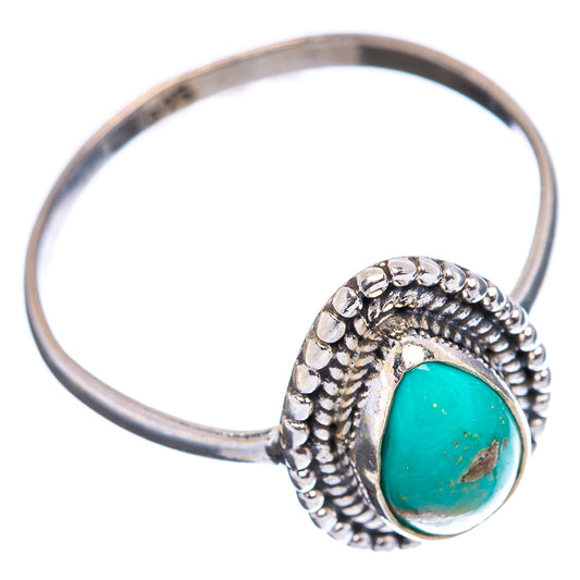 Turquoise teardrop sterling silver ring, rope-like beadwork bezel on band