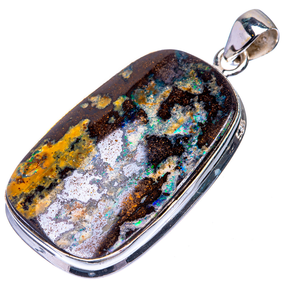 925 sterling silver boulder opal pendant, oval with multicolor stone flecks