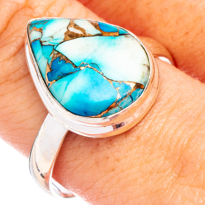 Ice Blue Dahlia Mohave Turquoise Ring Size 10.75 (.925 Sterling Silver)