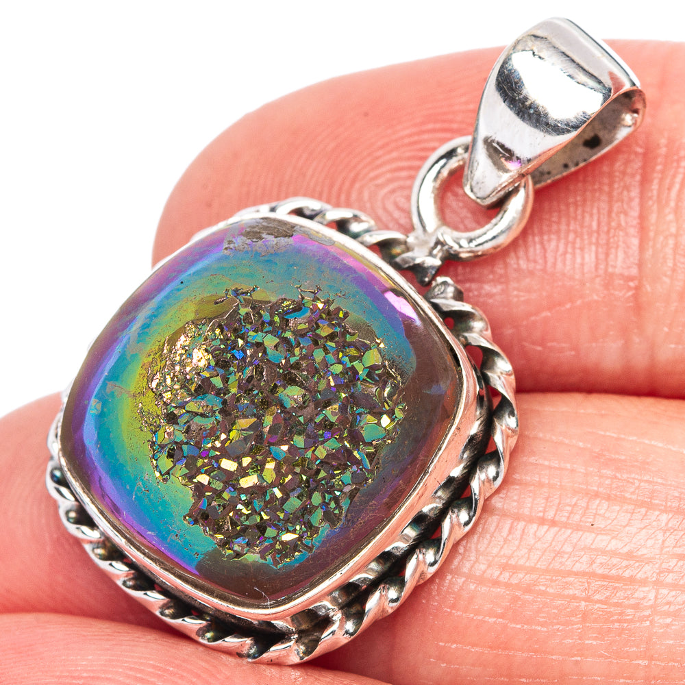 Titanium Druzy Pendant 1 1/8" (925 Sterling Silver) P42440