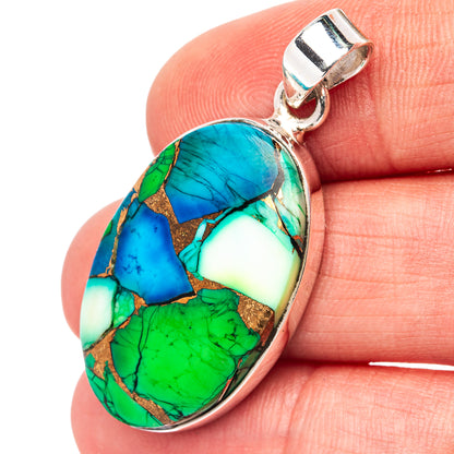 Premium Peacock Dahlia Turquoise Pendant 1 5/8" (.925 Sterling Silver)