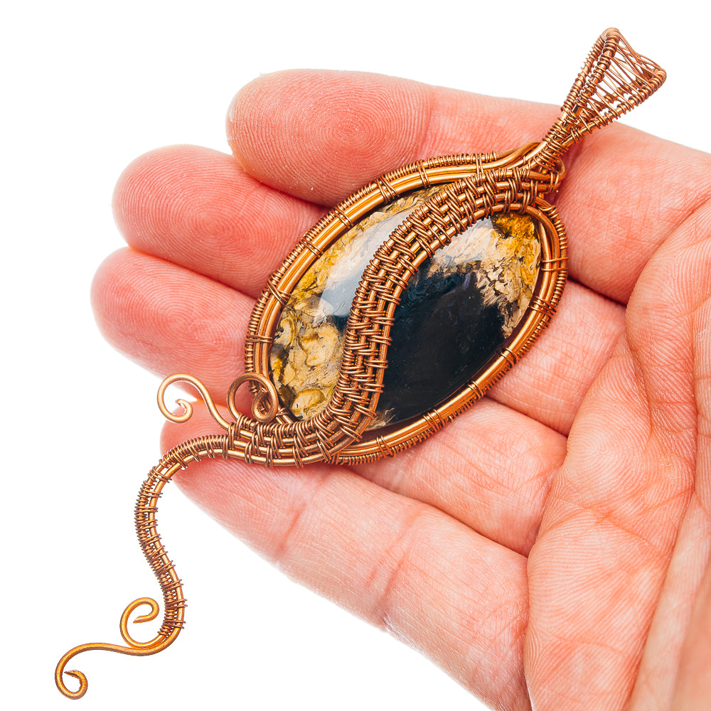 Petrified Palm Wood Wire Wrap Pendant 4 1/4" (Copper)