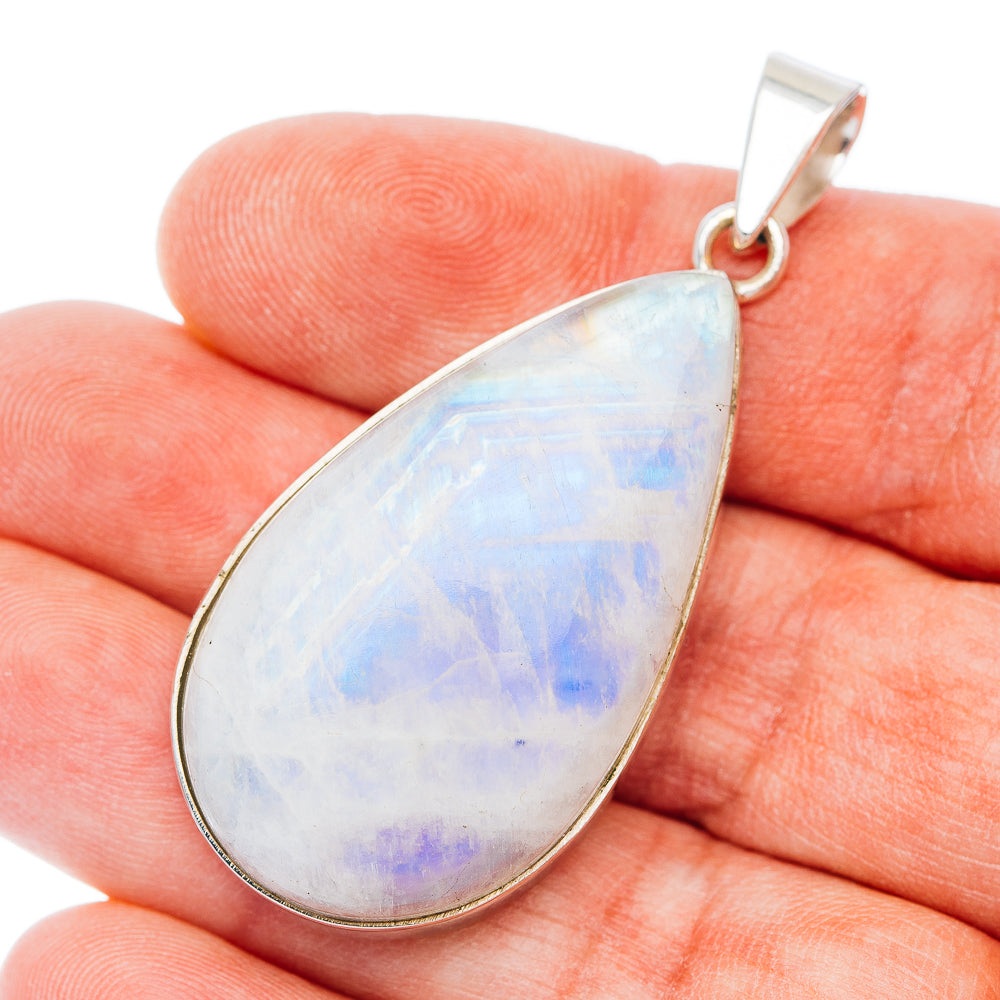 Huge Premium Rainbow Moonstone Pendant 2 1/8" (.925 Sterling Silver)
