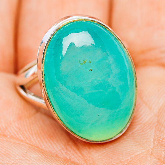 Oval turquoise chrysoprase .925 sterling silver ring, size 7, side profile