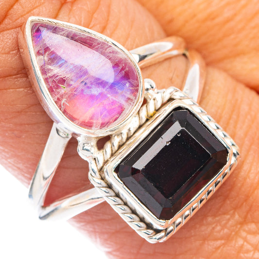 Pink Moonstone, Black Onyx Ring Size 9.5 (925 Sterling Silver) R7052