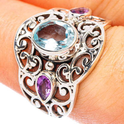 Blue Topaz, Amethyst Ring Size 7.25 (925 Sterling Silver) R3341