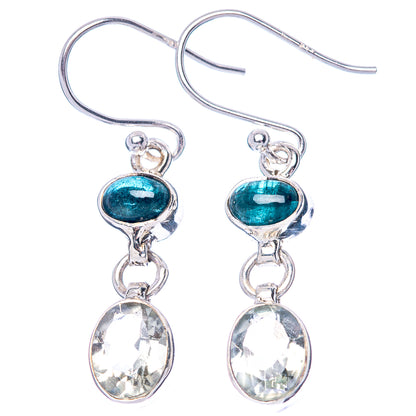 Sterling silver drop earrings with teal cabochon and clear faceted oval stones
