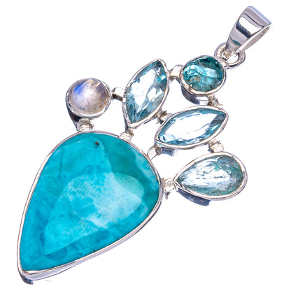 Signature Larimar, Blue Topaz, Rainbow Moonstone Pendant 2" (.925 Sterling Silver)