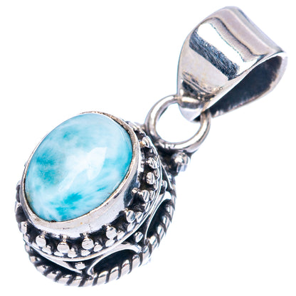 Oval larimar pendant charm in 925 sterling silver, light-blue cabochon with bail