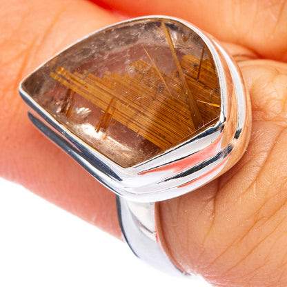 925 sterling silver ring with orange rutilated quartz cabochon, tapered bezel