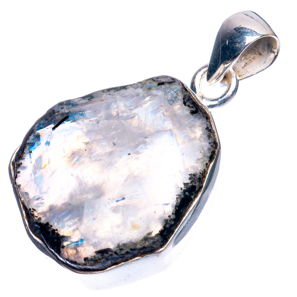Raw Rainbow Moonstone Pendant 1 3/8" (925 Sterling Silver) P39373