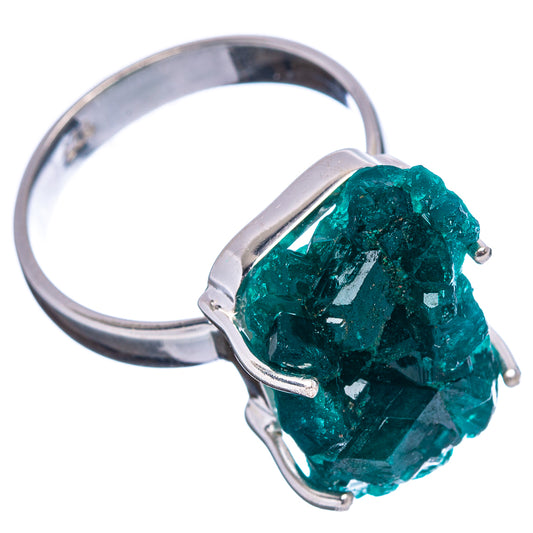 Raw dioptase ring size 8 with raw green crystal and .925 sterling silver open band