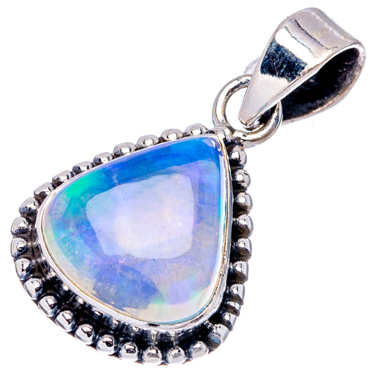 Sterling silver opal pendant with teardrop bezel, blue opal with green highlights.