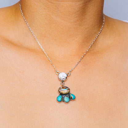 Southwestern Style Royston Ribbon Turquoise, Kingman Turquoise Necklace 16 to 18" (.925 Sterling Silver)