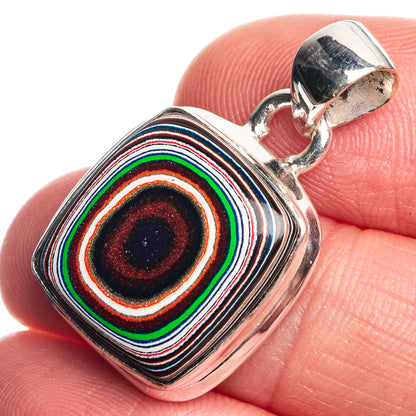 Sterling silver pendant with multicolor concentric stone inlay, teardrop bail