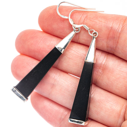 Black Onyx Earrings 2 1/4" (925 Sterling Silver) E433361